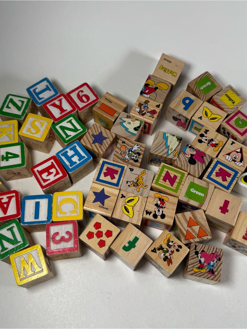 Wooden Toy Blocks 48 Plus Figure Disney Numbers Letters Words Pictures Learning